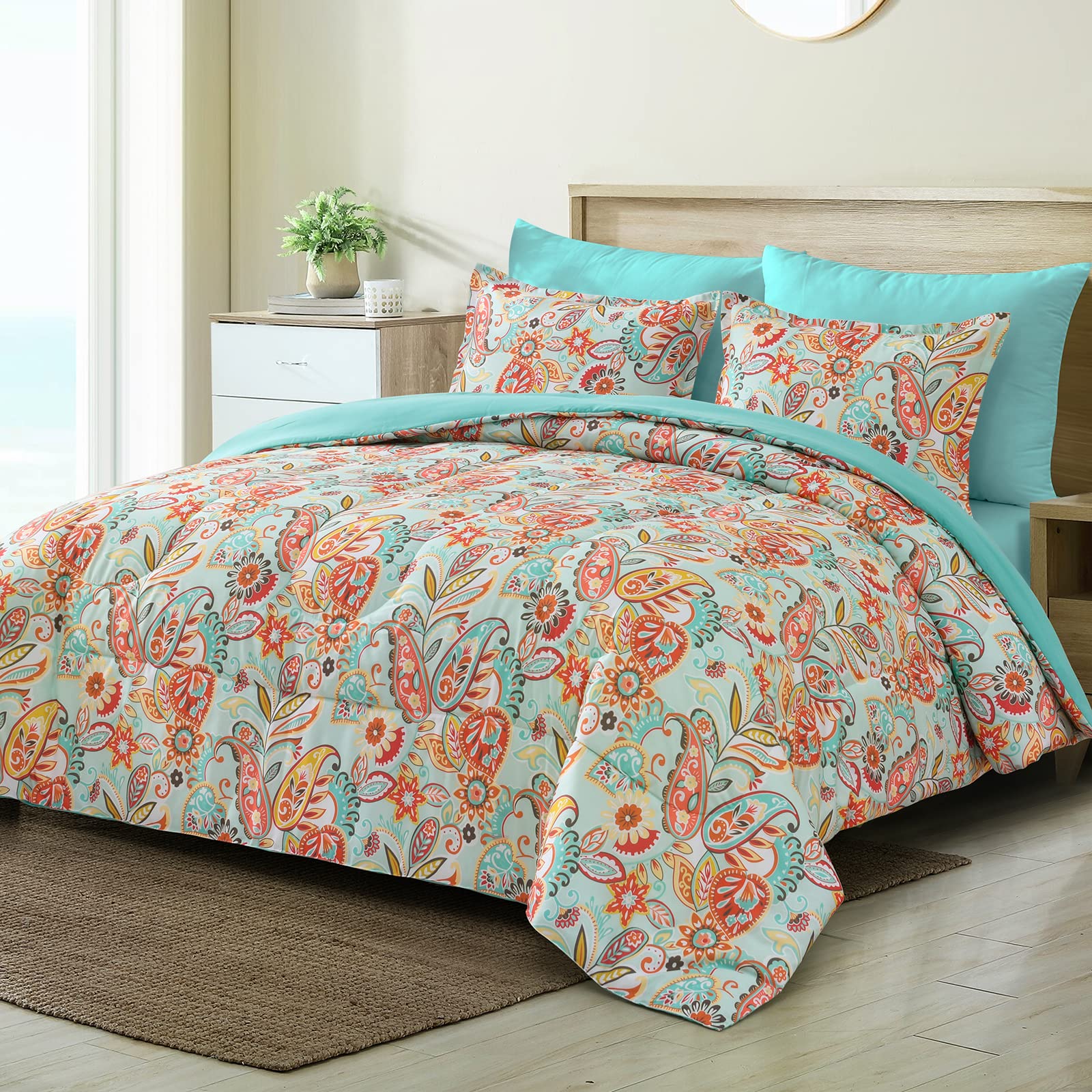 Shatex Comforter Set 3 Piece Comforter Bedding Set- All Season Bedding Comforter Set, Ultra Soft Polyester Elegant Boho Bedding Comforters