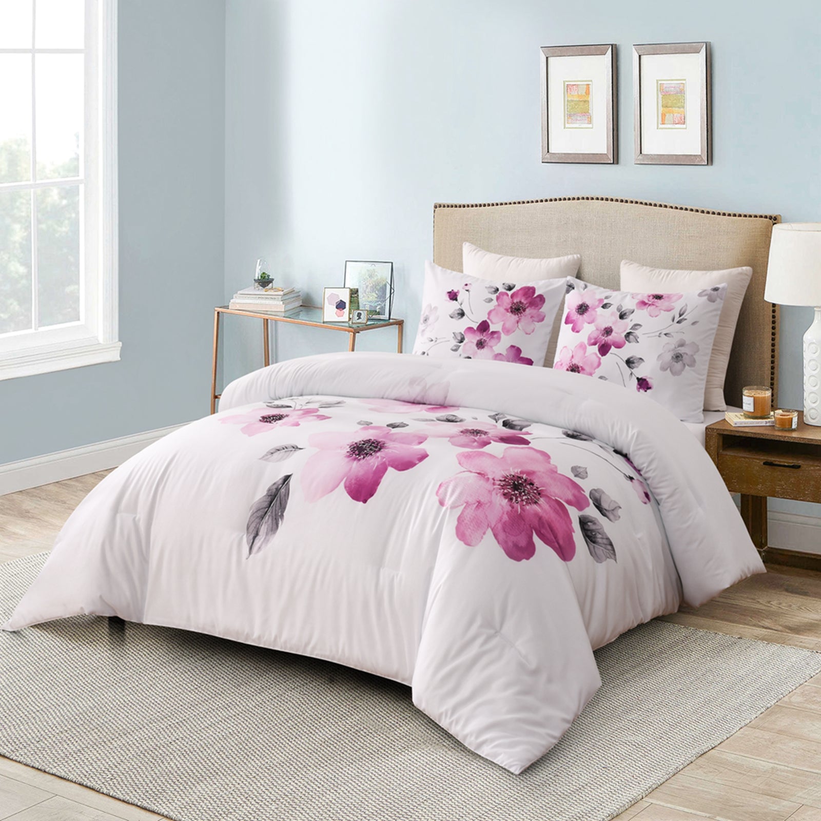 Shatex 3 Piece Comforter Bedding Set- All Season Bedding Comforter Set, Ultra Soft Polyester Flowers Printing Bedding Comforters