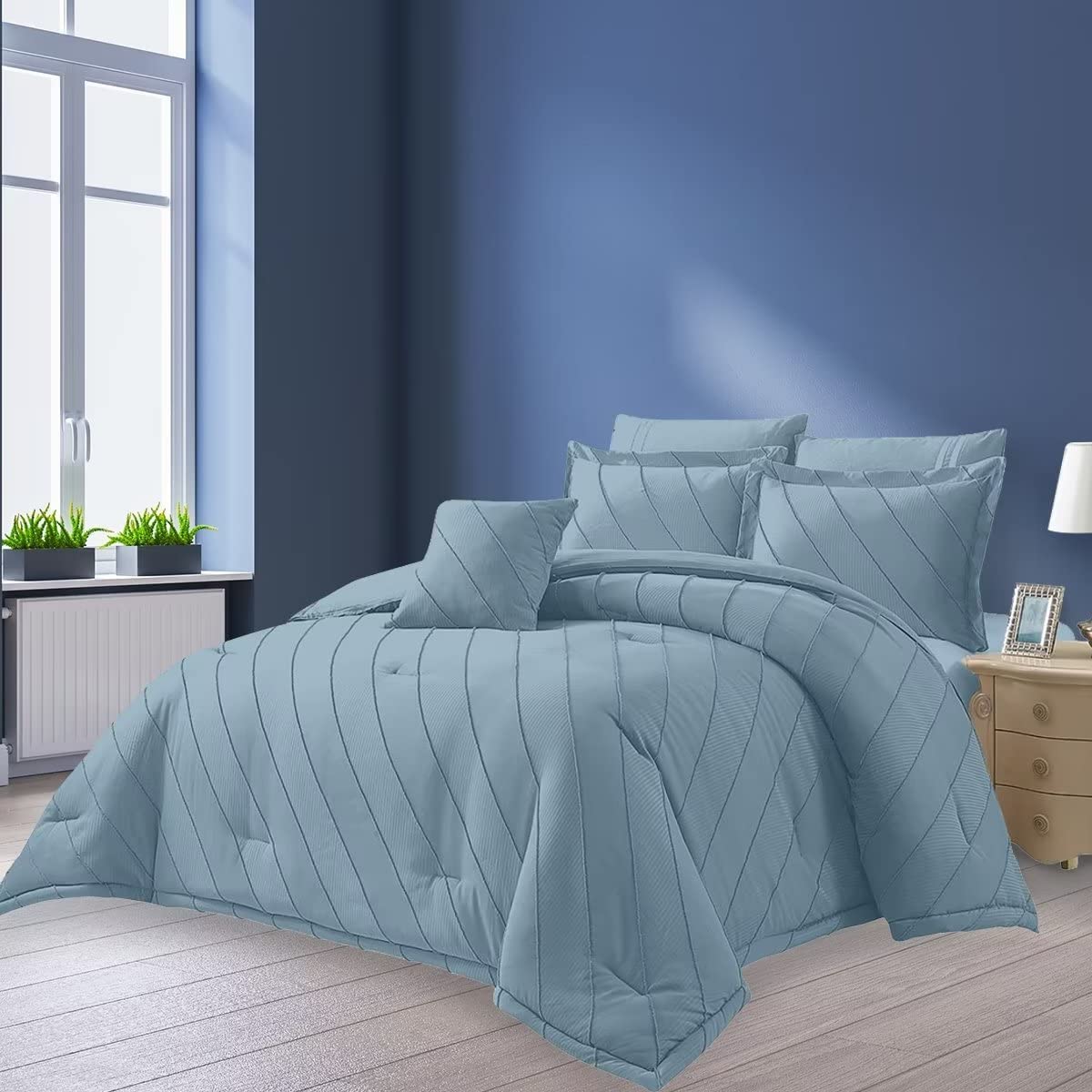 Wellco Comforter Bedding Set- All Season Bedding Comforter Set, Ultra Soft Polyester Waves Bedding Comforters…