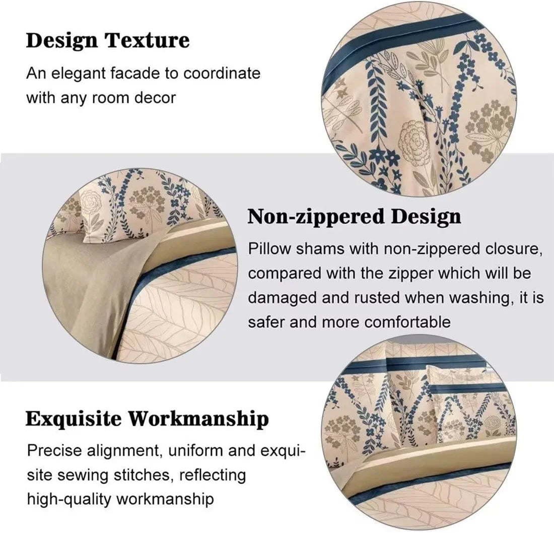 Shatex 2 Piece Twin XL Comforter Bedding Set- All Season Bedding Comforter Set, Ultra Soft Polyester Blue Flowers Bedding Comforters- Light Brown