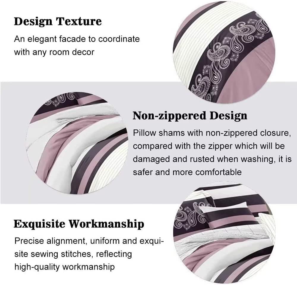 Shatex 3 Piece Comforter Bedding Set-All Season Bedding Comforter Set, Ultra Soft Polyester Elegant Stripe Pattern Bedding Comforters