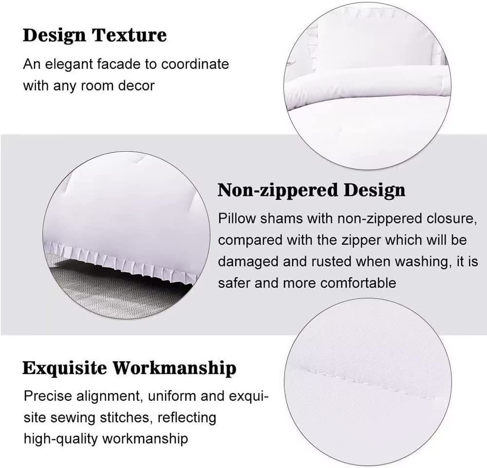 Shatex White Comforter- 2 Piece Ruffled Twin White Comforter Bedding Set, Ultra Soft Polyester Bedding Comforters- White with Ruffles