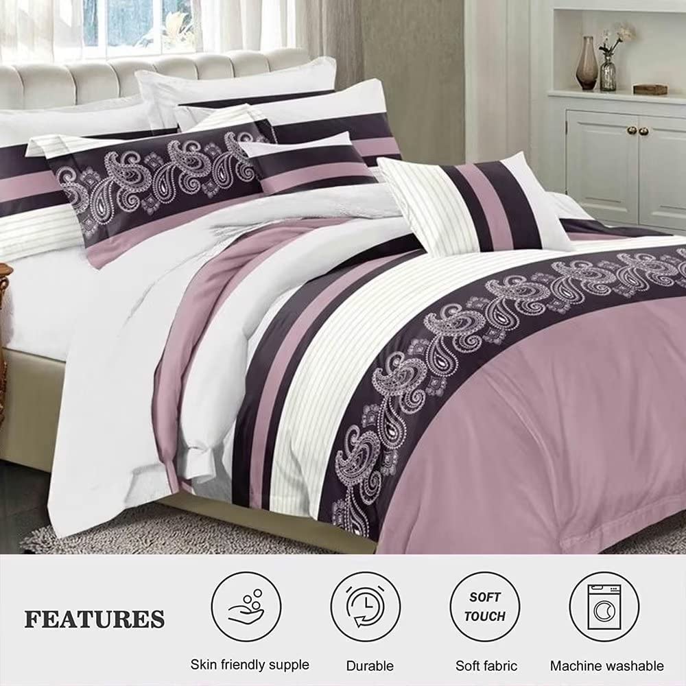 Shatex 3 Piece Comforter Bedding Set-All Season Bedding Comforter Set, Ultra Soft Polyester Elegant Stripe Pattern Bedding Comforters