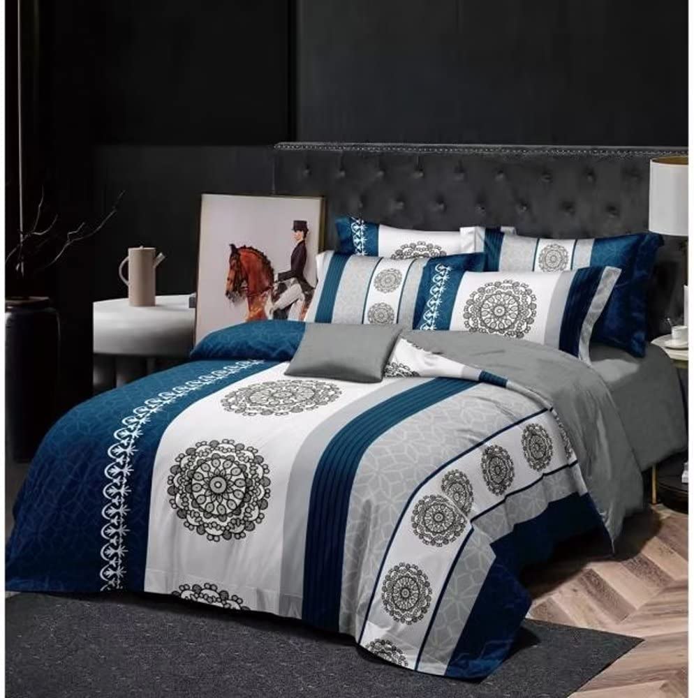 Shatex 7 Piece Bed-in-A-Bag Comforter Bedding Set-All Season Bedding Comforter Set, Ultra Soft Polyester Elegant Stripe Bedding Comforters