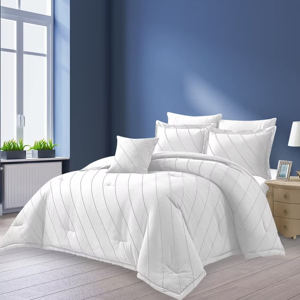 Wellco Comforter Bedding Set- All Season Bedding Comforter Set, Ultra Soft Polyester Waves Bedding Comforters…