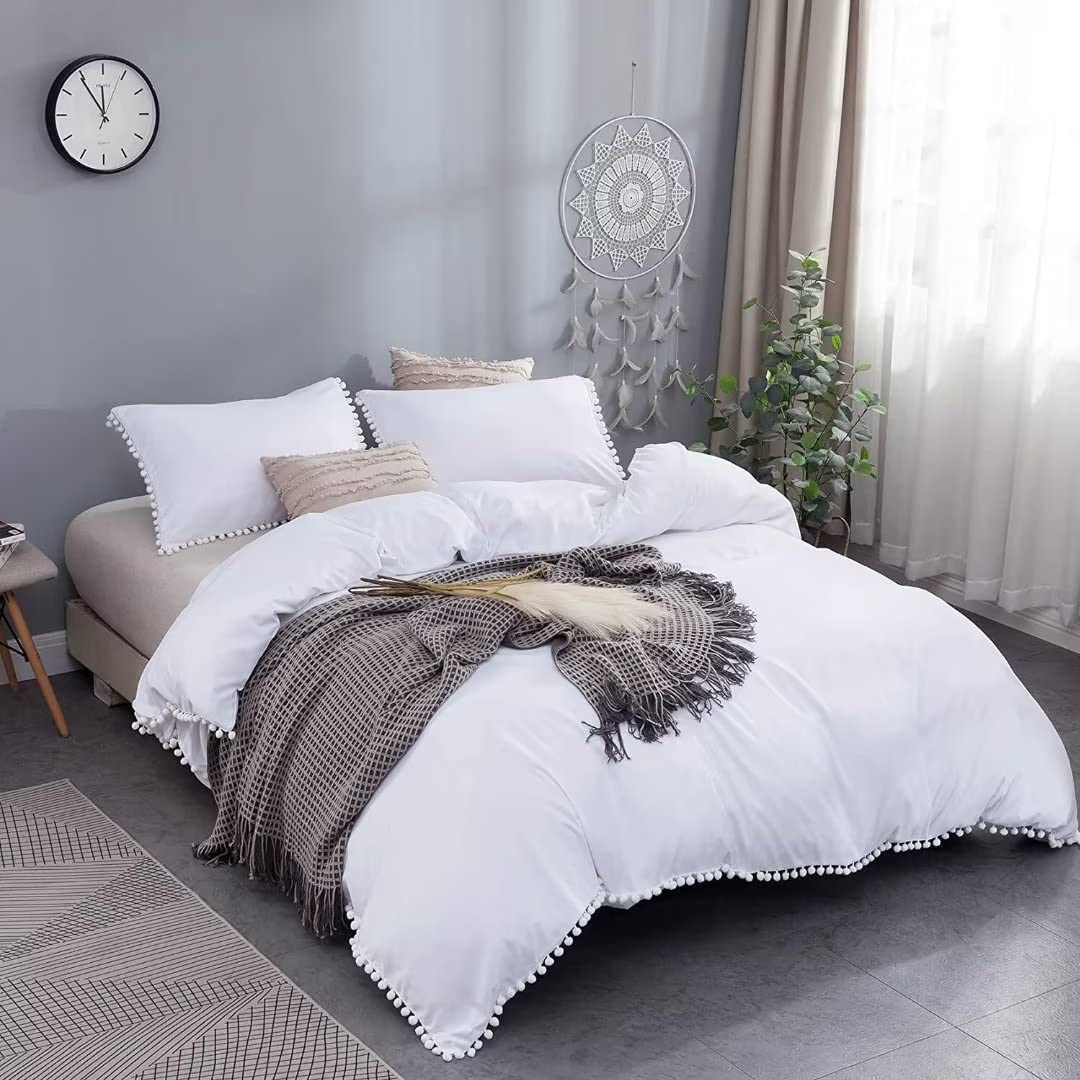 Shatex 7 Piece Bed-in-A-Bag Comforter Bedding Set-Pompom Fringe Bedding Comforter Set, Ultra Soft Polyester Furball Bedding Comforters
