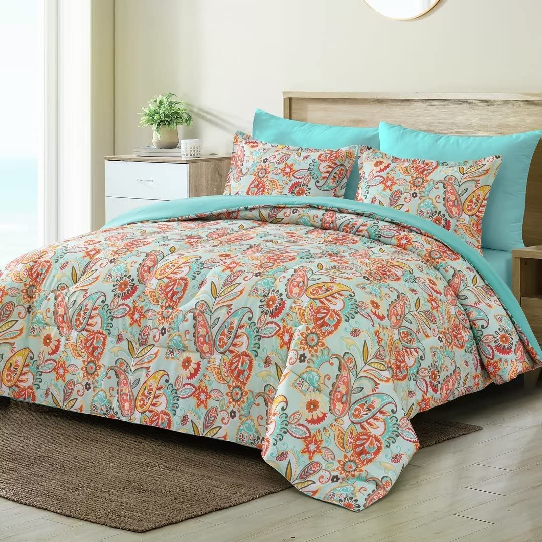 Shatex Bed Set Bed-in-A-Bag 7 Piece All Season Comforter Bedding Set, Ultra Soft Polyester Bohemia Western Pattern - Boho Bedding Comforters
