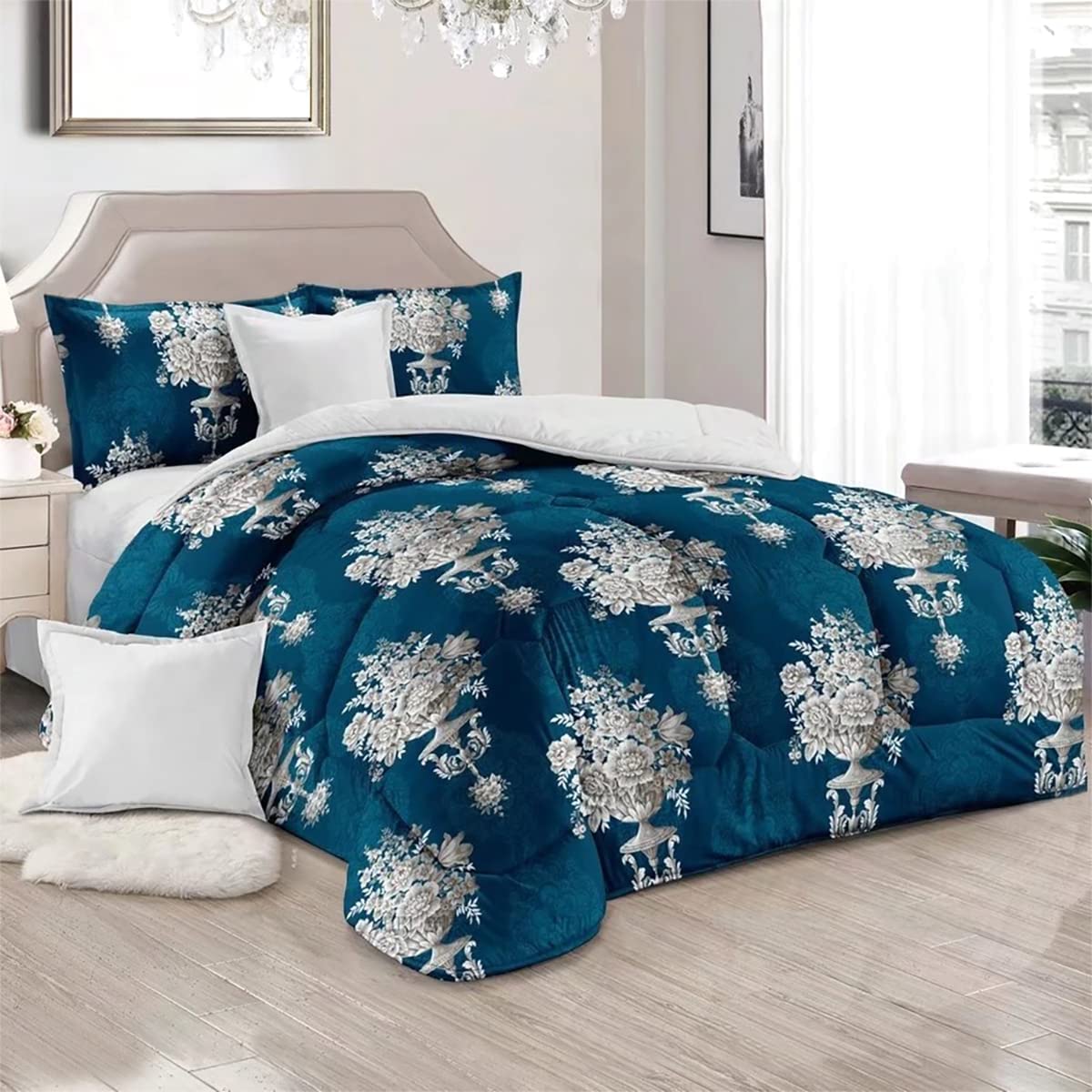 Shatex Bed in A Bag Comforter Bedding Set- 7 Piece All Season Bedding Comforter Set, Ultra Soft Polyester Elegant Floral Bedding Comforters