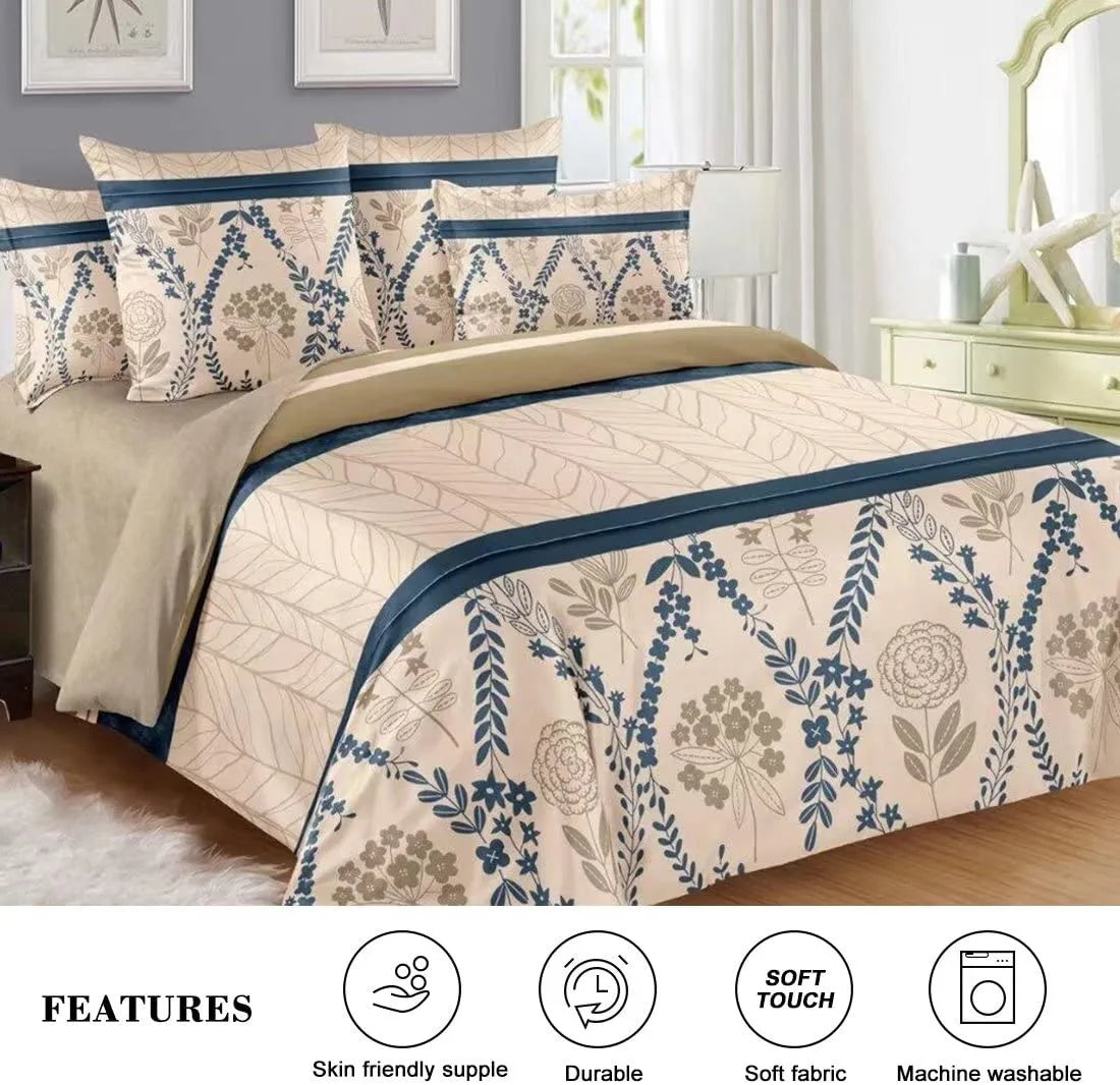 Shatex 2 Piece Twin XL Comforter Bedding Set- All Season Bedding Comforter Set, Ultra Soft Polyester Blue Flowers Bedding Comforters- Light Brown