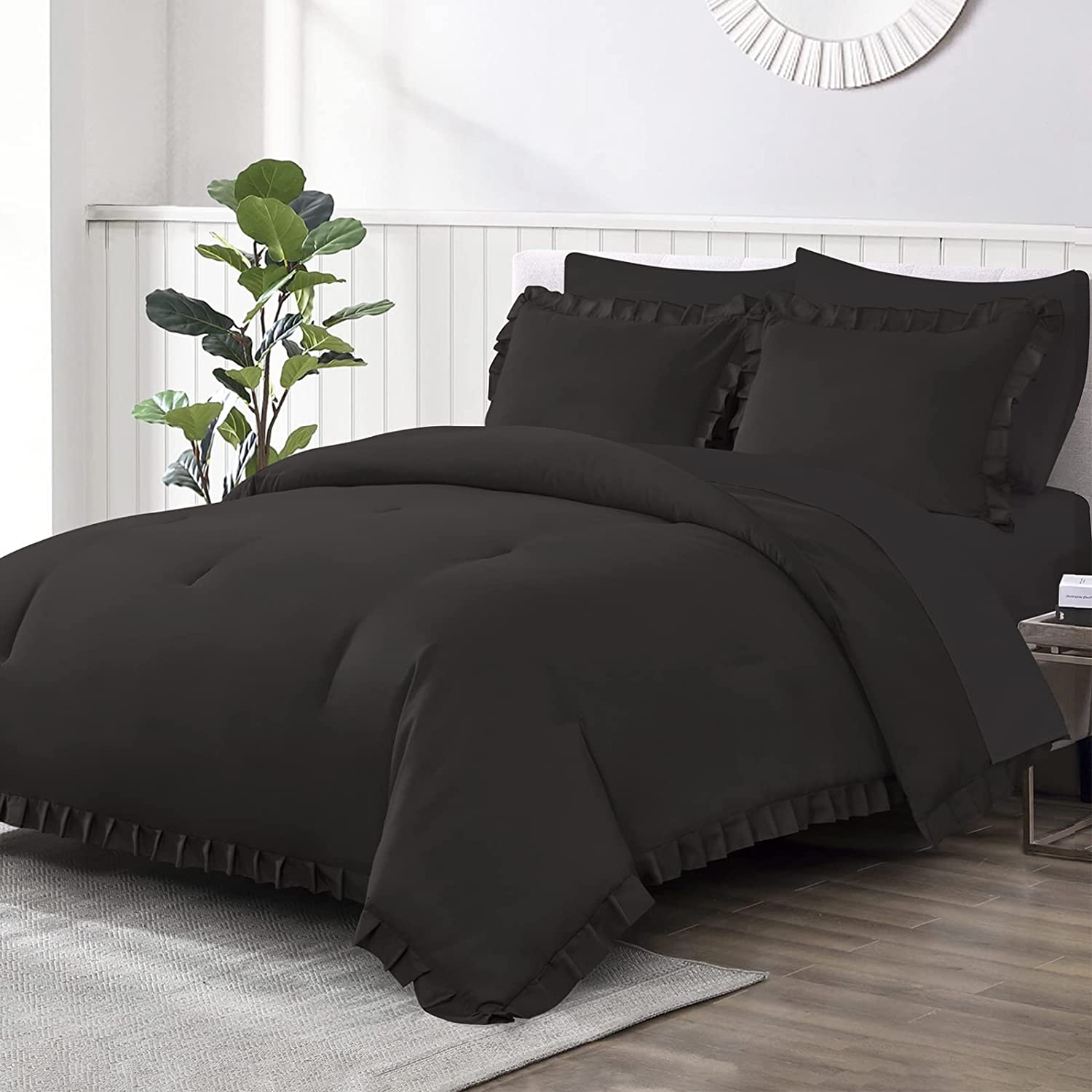Shatex White Comforter- 2 Piece Ruffled Twin White Comforter Bedding Set, Ultra Soft Polyester Bedding Comforters- White with Ruffles