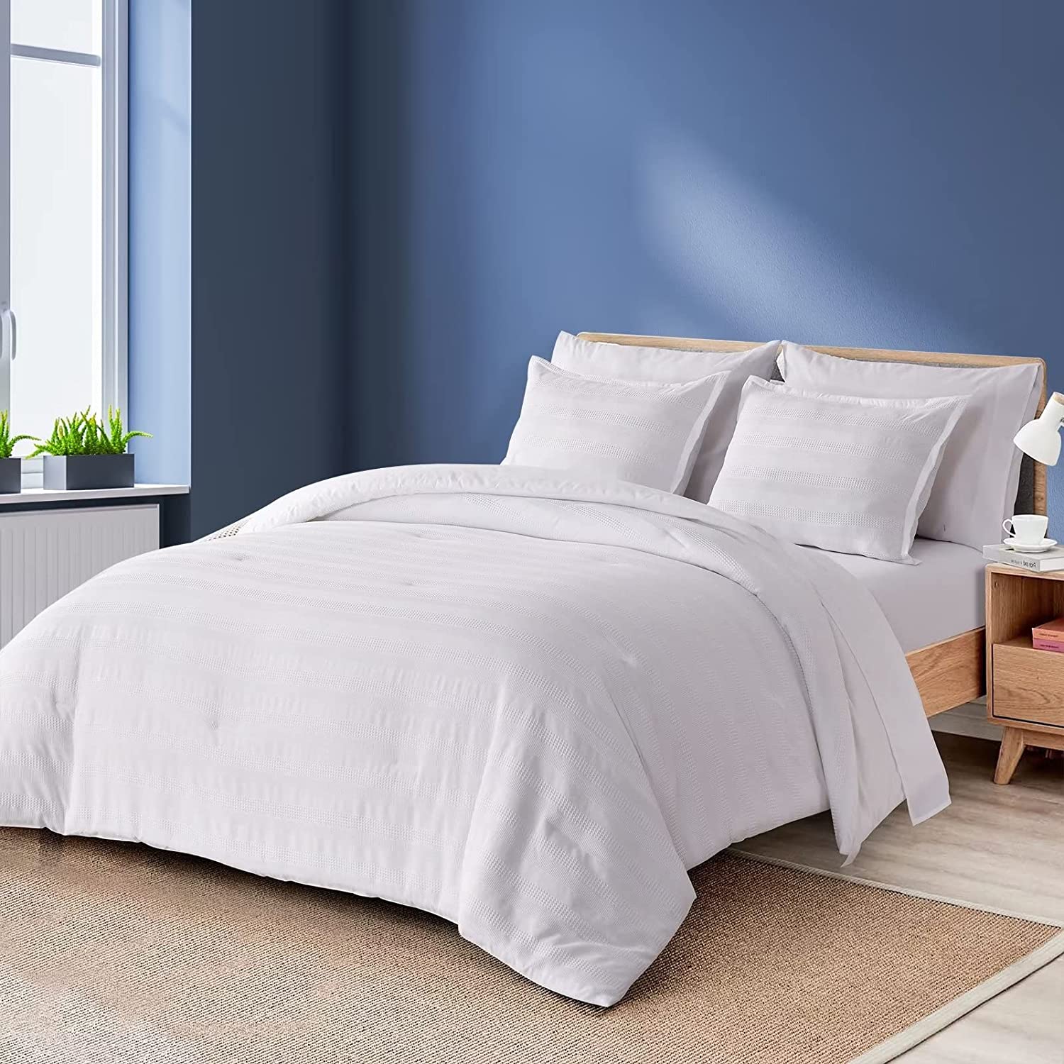 Shatex Comforter Bedding Set- All Season Bedding Comforter Set, Ultra Soft Polyester Bedding Comforters-Waffle…