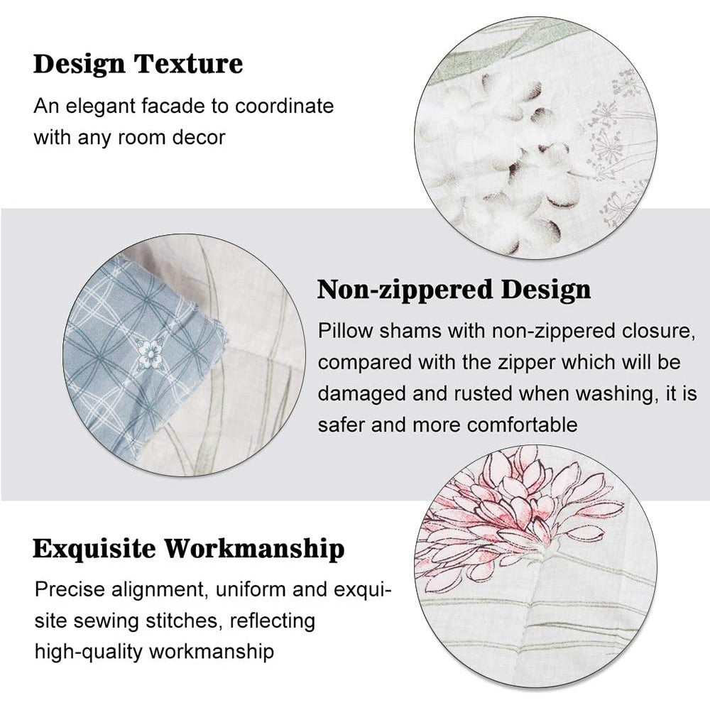 Shatex 3 Piece Bedding Comforter Sets Floral Print Quilt– Ultra Soft 100% Microfiber Polyester – Flower Garden Comforter