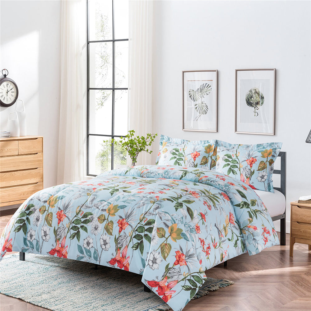 ShatexFloral Print Quilt Set– Ultra Soft 100% Microfiber Polyester – Flower Branch Comforter Set