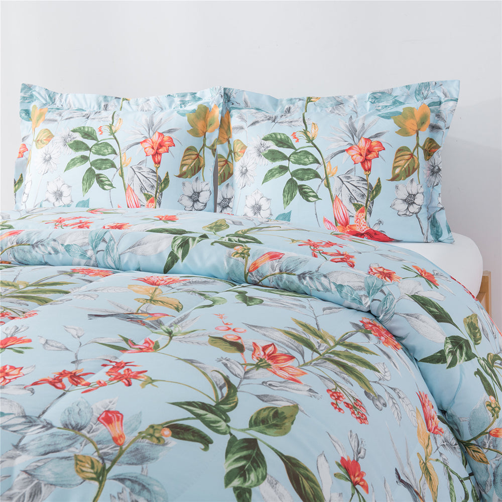 ShatexFloral Print Quilt Set– Ultra Soft 100% Microfiber Polyester – Flower Branch Comforter Set