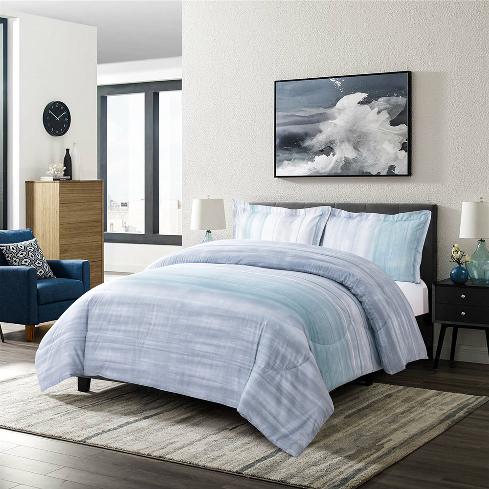 Shatex Blue Stripe Comforter Sets Twin Set– Ultra Soft 100% Microfiber Polyester – Promise Sea Comforter