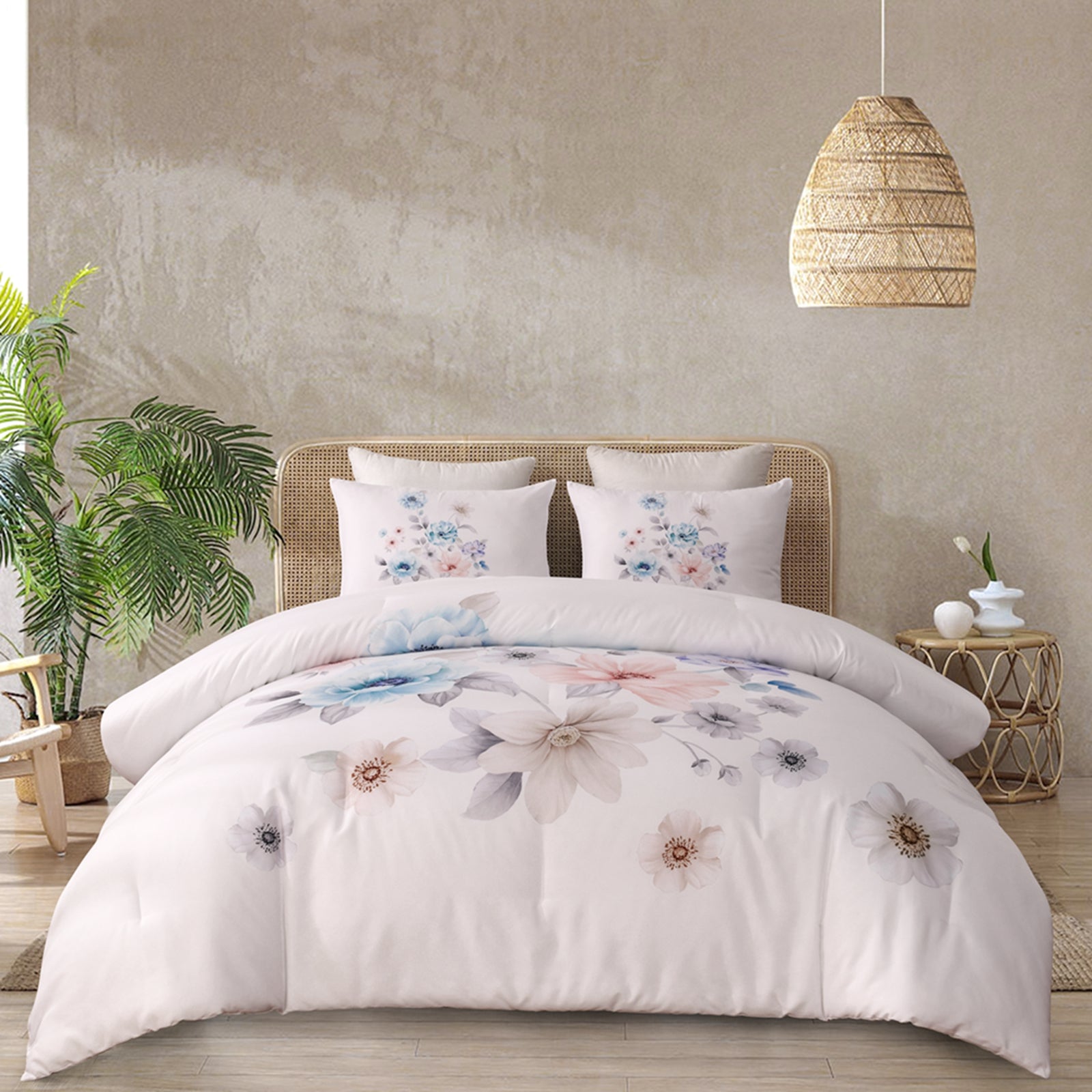 Shatex 3 Piece Comforter Bedding Set- All Season Bedding Comforter Set, Ultra Soft Polyester Flowers Printing Bedding Comforters