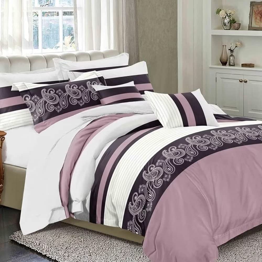Shatex 7 Piece Bed-in-A-Bag Comforter Bedding Set-All Season Bedding Comforter Set, Ultra Soft Polyester Elegant Stripe Bedding Comforters