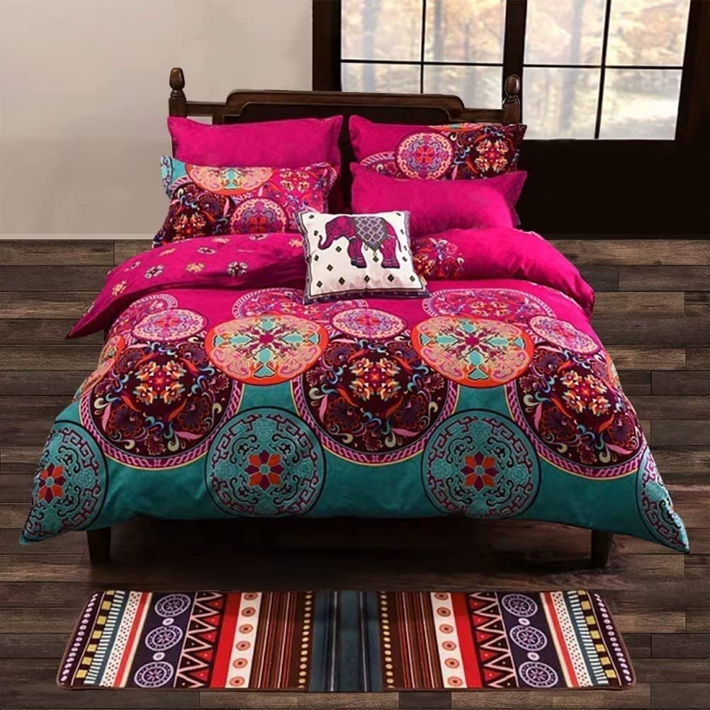 Shatex Bed Set Bed-in-A-Bag 7 Piece All Season Comforter Bedding Set, Ultra Soft Polyester Bohemia Western Pattern - Boho Bedding Comforters