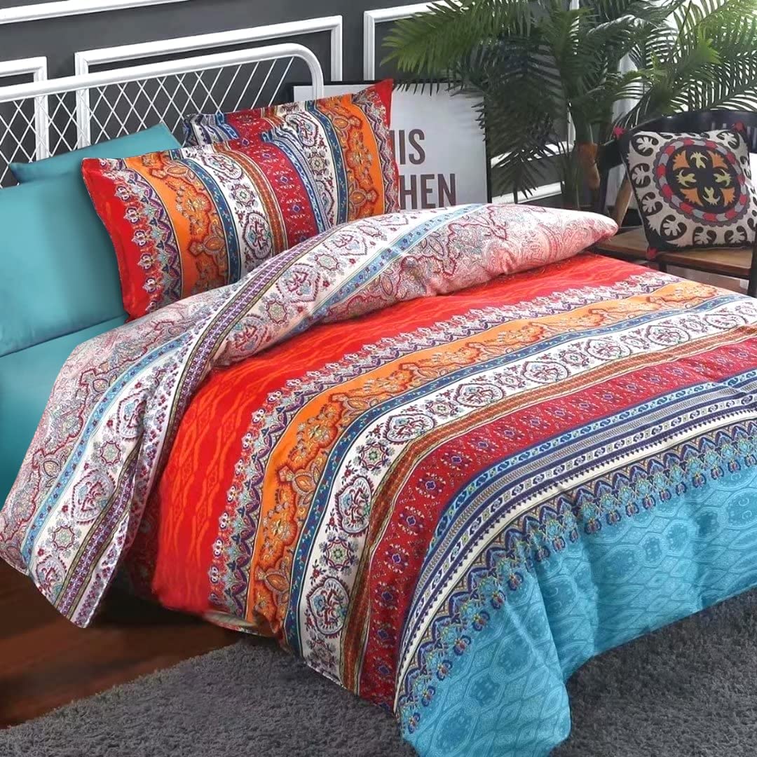 Shatex Bed Set Bed-in-A-Bag 7 Piece All Season Comforter Bedding Set, Ultra Soft Polyester Bohemia Western Pattern - Boho Bedding Comforters